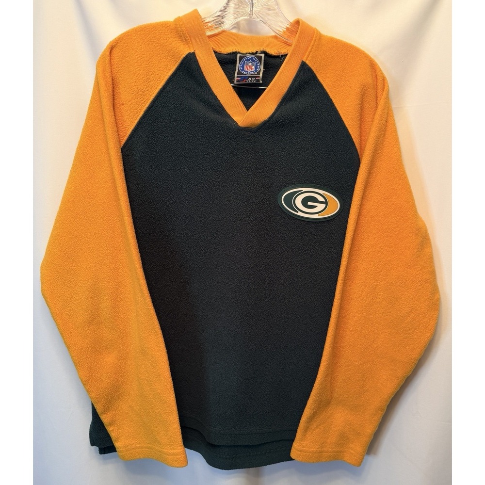 Vintage Pro Tuff Fleece Size Med Green Bay‎ Packers V-Neck Sweatshirt Green Gold